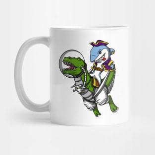 Shark Pirate Riding T-Rex Dinosaur Mug